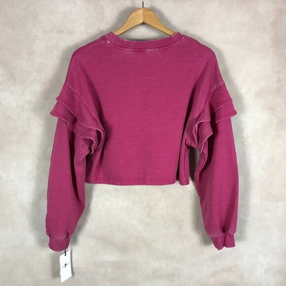 7 FOR ALL MANKIND Pink Ruffled Sweatshirt NWT Medium - Picture 4 of 9